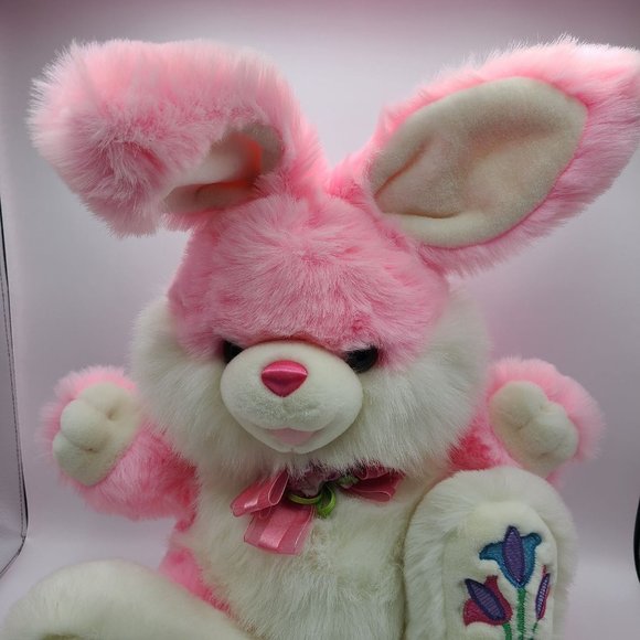Dan Dee Pink Bunny Rabbit Plush Hoppy Hopster Embroidered Flowers 24 Inch - Picture 3 of 8